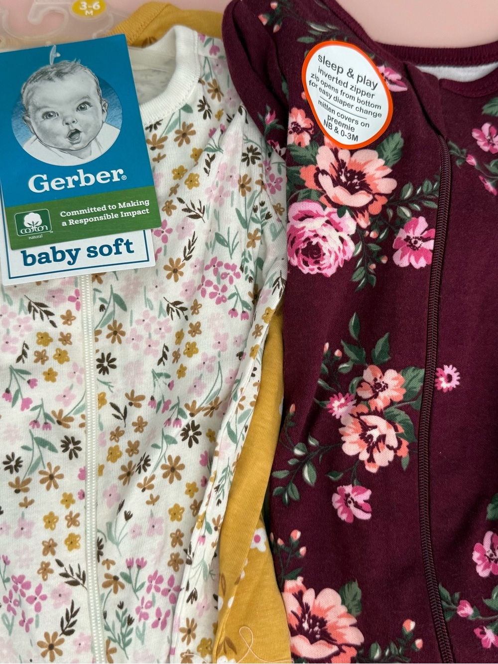 NWT, 3-6 month footie pajamas, 3 pairs
